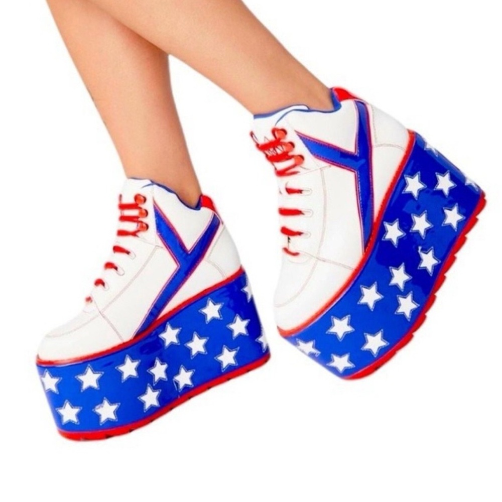 YRU Qozmo Star Platform Sneakers - red, white and blue patriotic